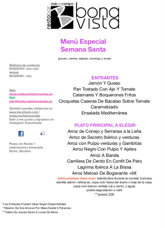 Menu Semana Santa: de Restaurante Bonavista Menu Semana Santa: de Restaurante Bonavista