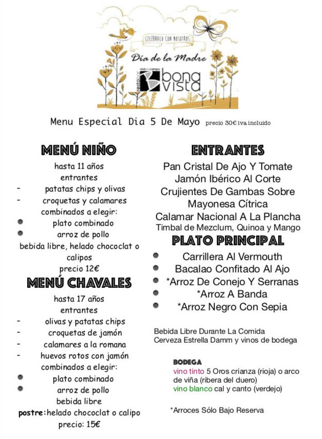 Menú Día de la Madre: Carta y Menús de Restaurante Bonavista Menú Día de la Madre: Carta y Menús de Restaurante Bonavista