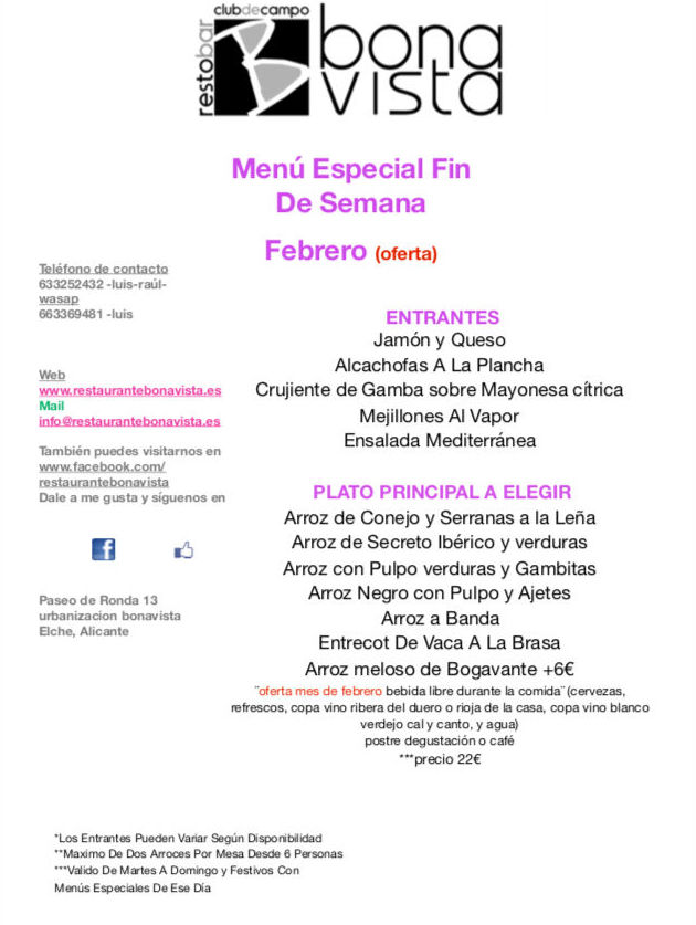 Menú de fin de semana! Oferta!: de Restaurante Bonavista Menú de fin de semana! Oferta!: de Restaurante Bonavista