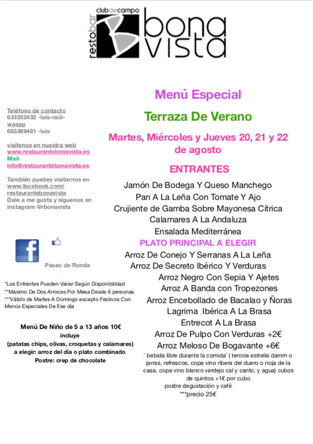 Menú terraza de verano: Carta y Menús de Restaurante Bonavista Menú terraza de verano: Carta y Menús de Restaurante Bonavista