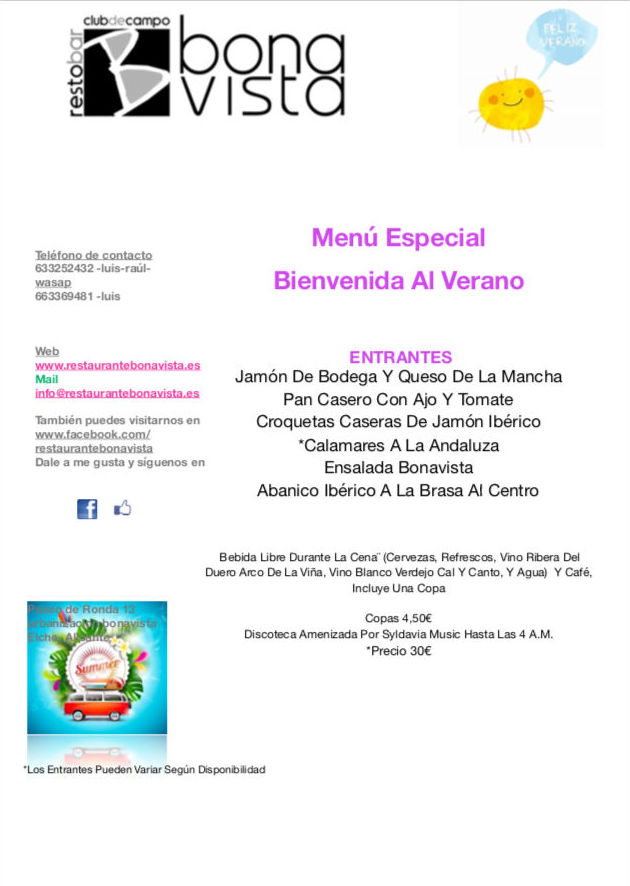 Menu cena-baile : de Restaurante Bonavista Menu cena-baile : de Restaurante Bonavista