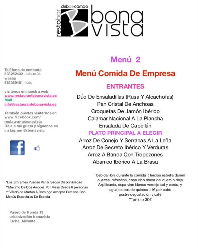 Menú comida de empresa 2019: de Restaurante Bonavista Menú comida de empresa 2019: de Restaurante Bonavista