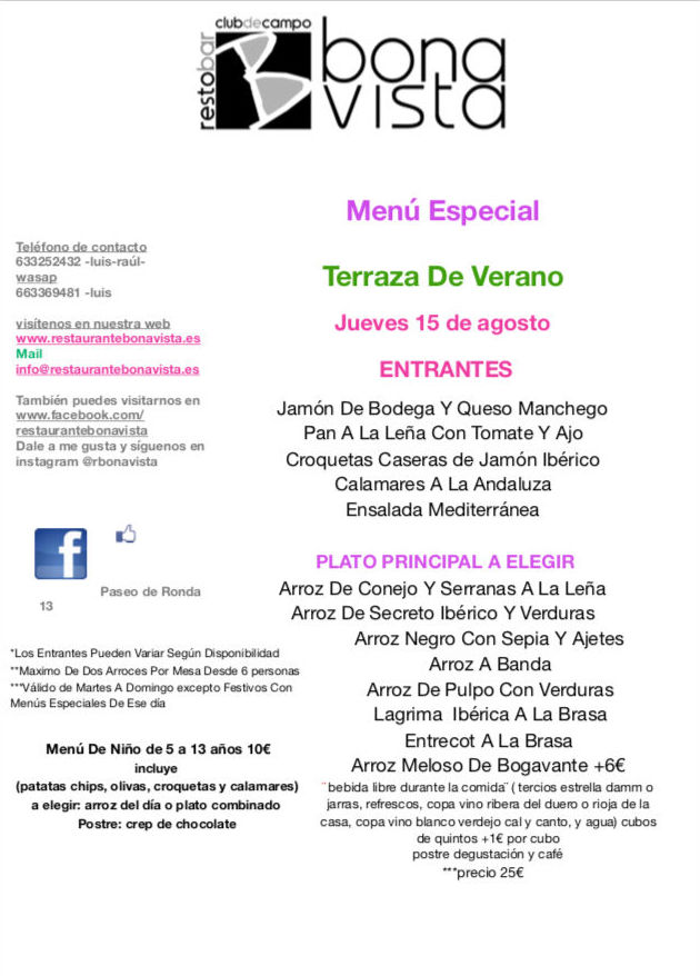 Menú terraza de verano: Carta y Menús de Restaurante Bonavista Menú terraza de verano: Carta y Menús de Restaurante Bonavista
