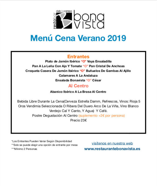 Menú cena : Carta, Menús y Bodega de Restaurante Bonavista (Club de Campo Elche) Menú cena : Carta, Menús y Bodega de Restaurante Bonavista (Club de Campo Elche)