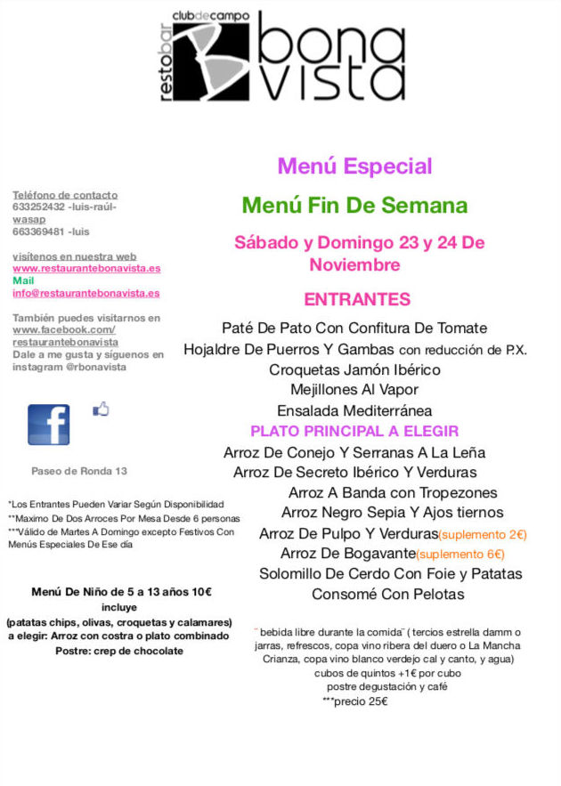 Menú puente de la purísima: Carta y Menús de Restaurante Bonavista Menú puente de la purísima: Carta y Menús de Restaurante Bonavista