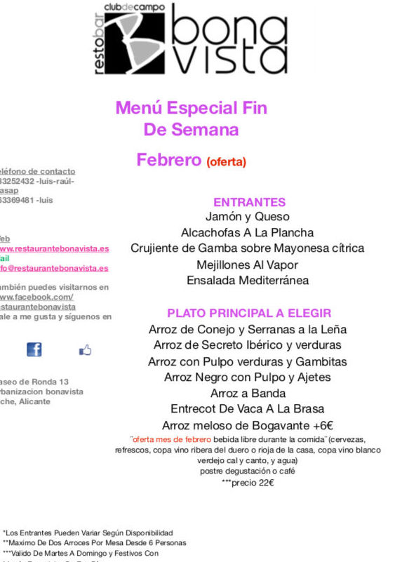 Menú de fin de semana! Oferta!: de Restaurante Bonavista Menú de fin de semana! Oferta!: de Restaurante Bonavista
