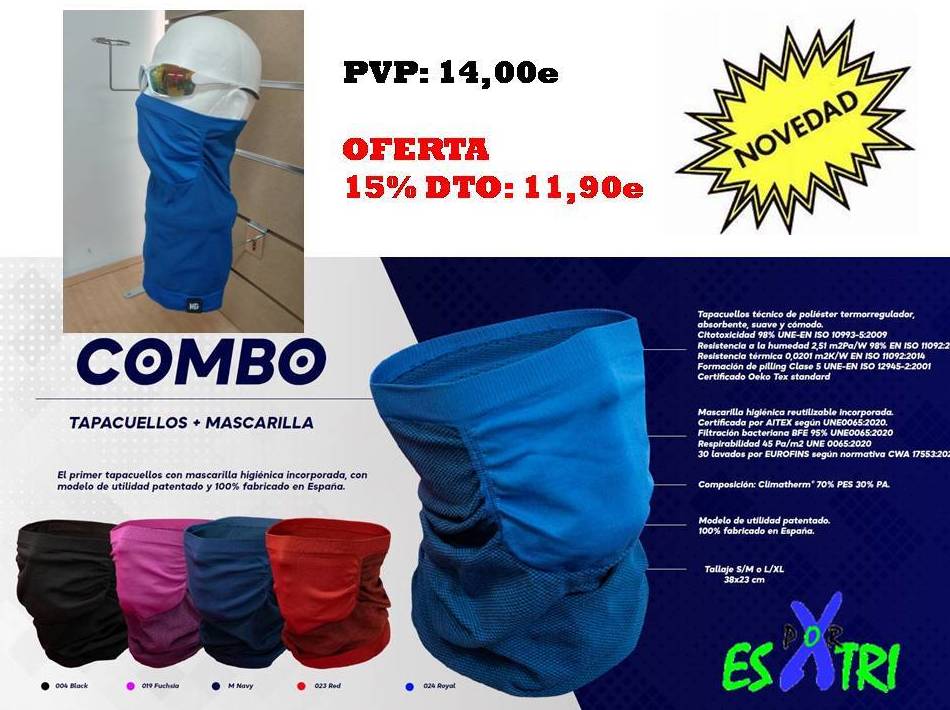 COMBO: MASCARILLA HOMOLOGADA + TAPACUELLOS: de ES POR TRI COMBO: MASCARILLA HOMOLOGADA + TAPACUELLOS: de ES POR TRI