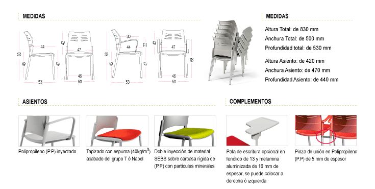 Medidas y tipos de asiento Silla Colectiva SPACIO 4Patas Medidas y tipos de asiento Silla Colectiva SPACIO 4Patas