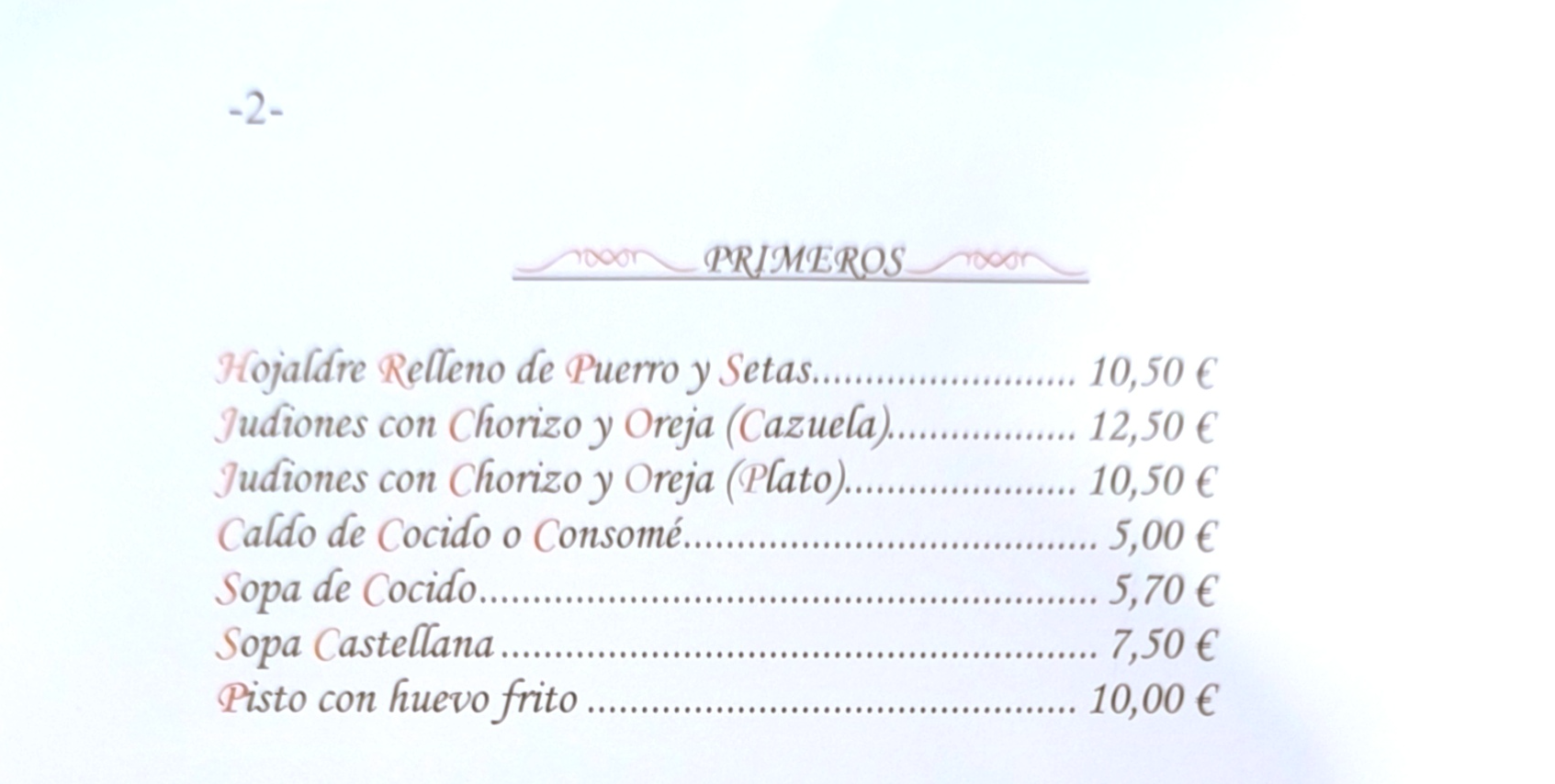 Primeros: Carta de La Fanega de Roque - Comedor Solariego