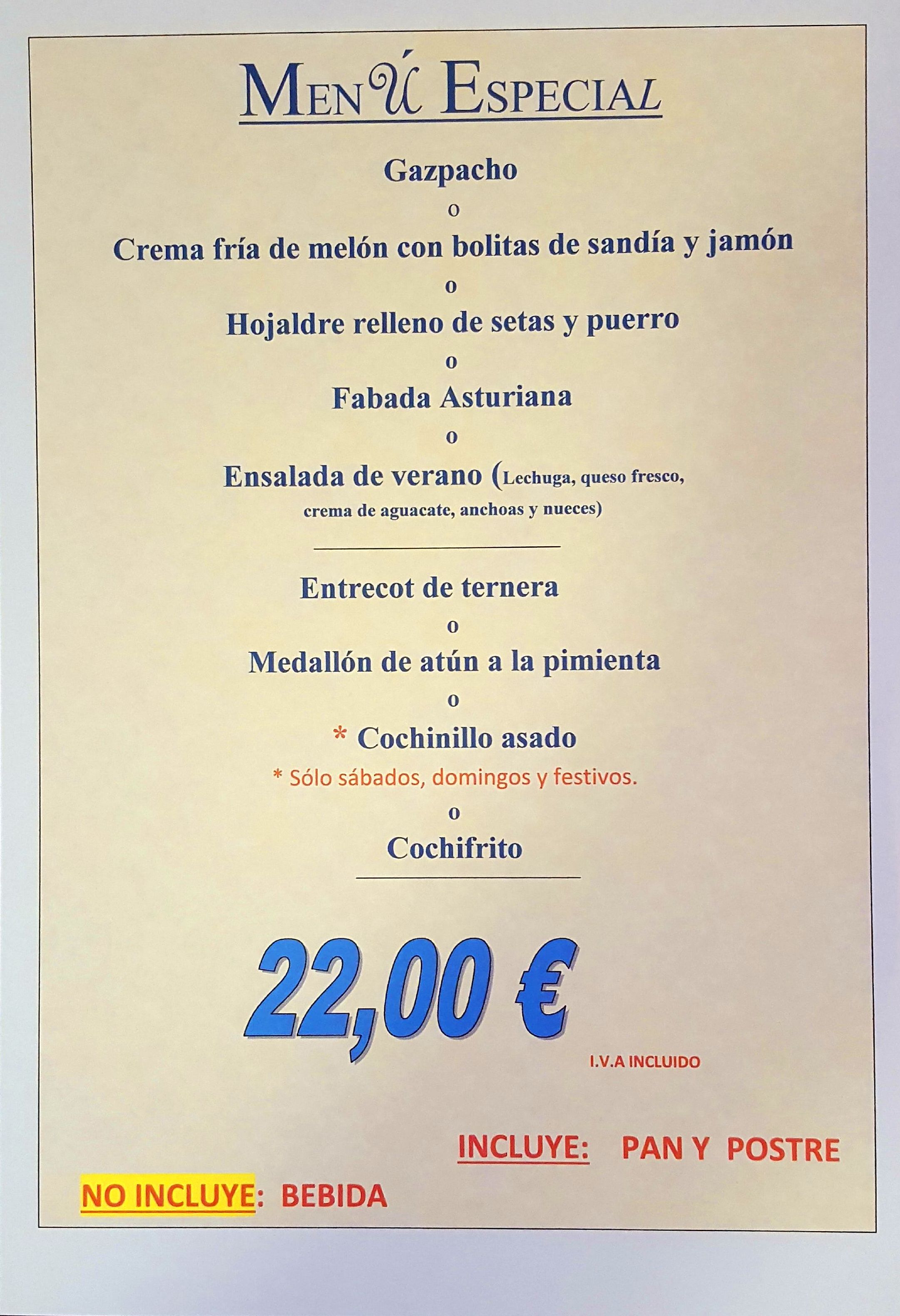 Menú Especial de Verano (no incluye bebida): Carta de La Fanega de Roque - Comedor Solariego Menú Especial de Verano (no incluye bebida): Carta de La Fanega de Roque - Comedor Solariego
