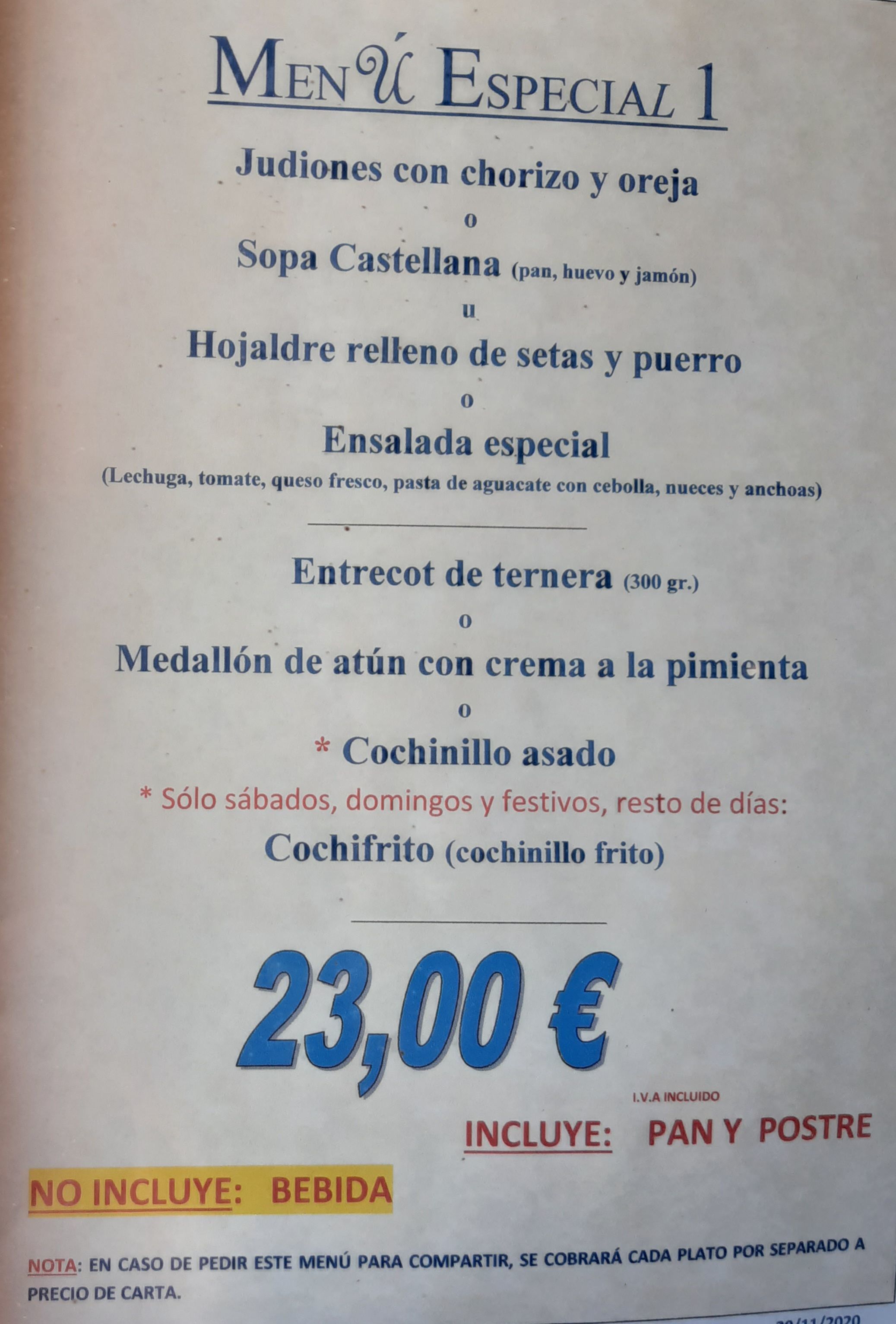 Menú Especial Menú Especial