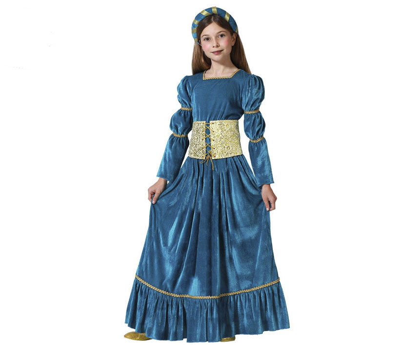 Disfraz reina medieval azul infantil Disfraz reina medieval azul infantil