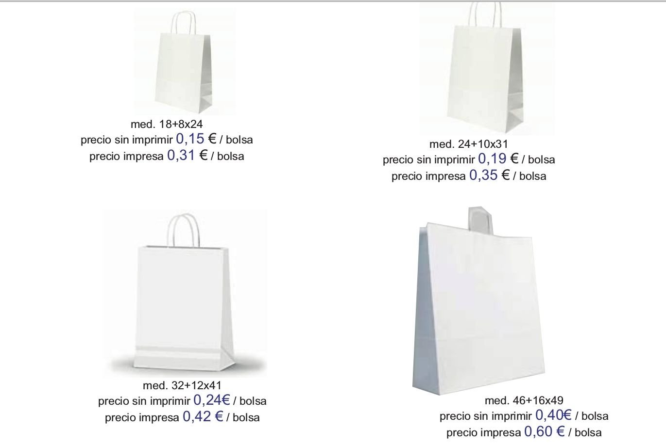 Bolsas blancas modelo tierra - asa retorcida Bolsas blancas modelo tierra - asa retorcida