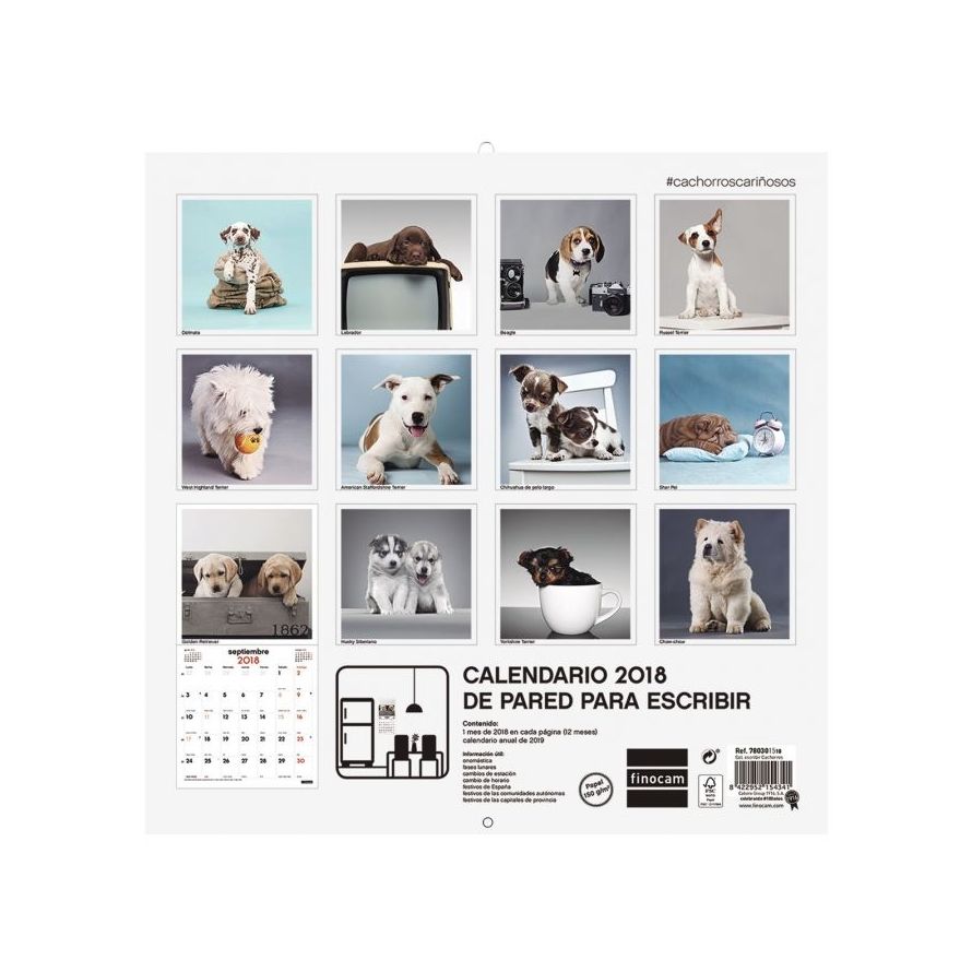Calendario de pared de imágenes 30x30 2018. Finocam Cachorros Calendario de pared de imágenes 30x30 2018. Finocam Cachorros