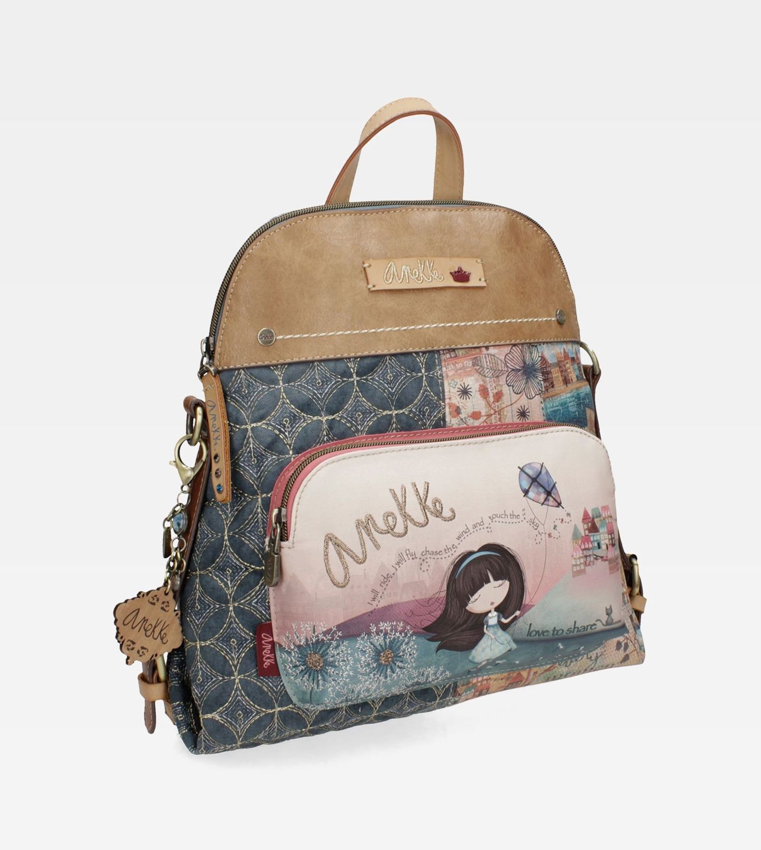 Mochila original de mujer de paseo azul Anneke Liberty. 23/30,5x11,5x31 cm Mochila original de mujer de paseo azul Anneke Liberty. 23/30,5x11,5x31 cm