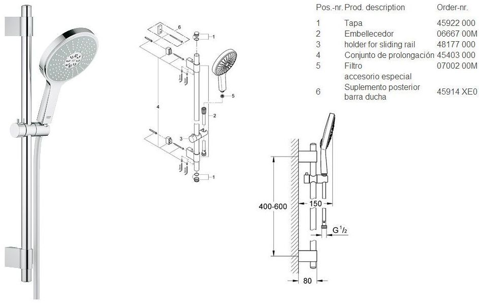 Conjunto de ducha con barra POWER & SOUL GROHE Conjunto de ducha con barra POWER & SOUL GROHE