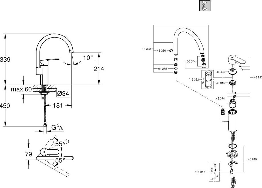 Monomando cocina EUROSTYLE GROHE Monomando cocina EUROSTYLE GROHE