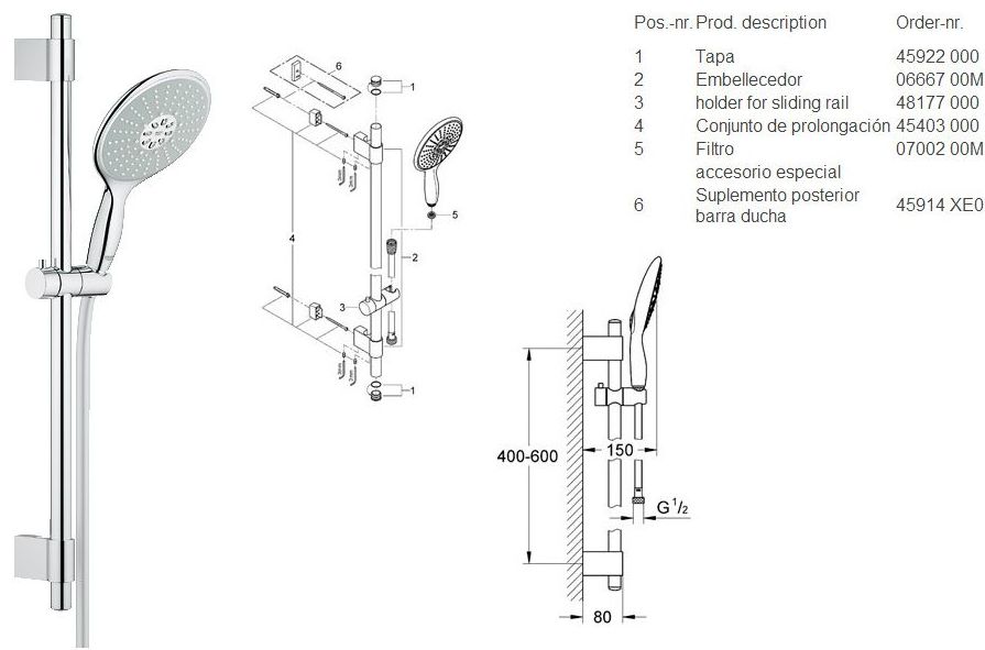 Conjunto de ducha con barra POWER & SOUL GROHE Conjunto de ducha con barra POWER & SOUL GROHE