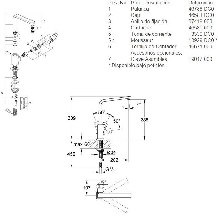 Monomando cocina EUROCUBE GROHE Monomando cocina EUROCUBE GROHE