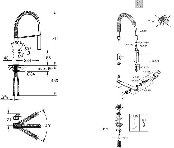 Monomando cocina semi-profesional EUROCUBE GROHE Monomando cocina semi-profesional EUROCUBE GROHE