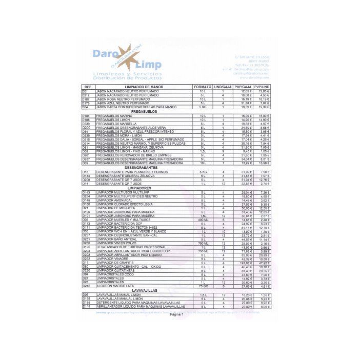 Precios: Productos y servicios de Darolimp Limpiezas y Servicios Precios: Productos y servicios de Darolimp Limpiezas y Servicios
