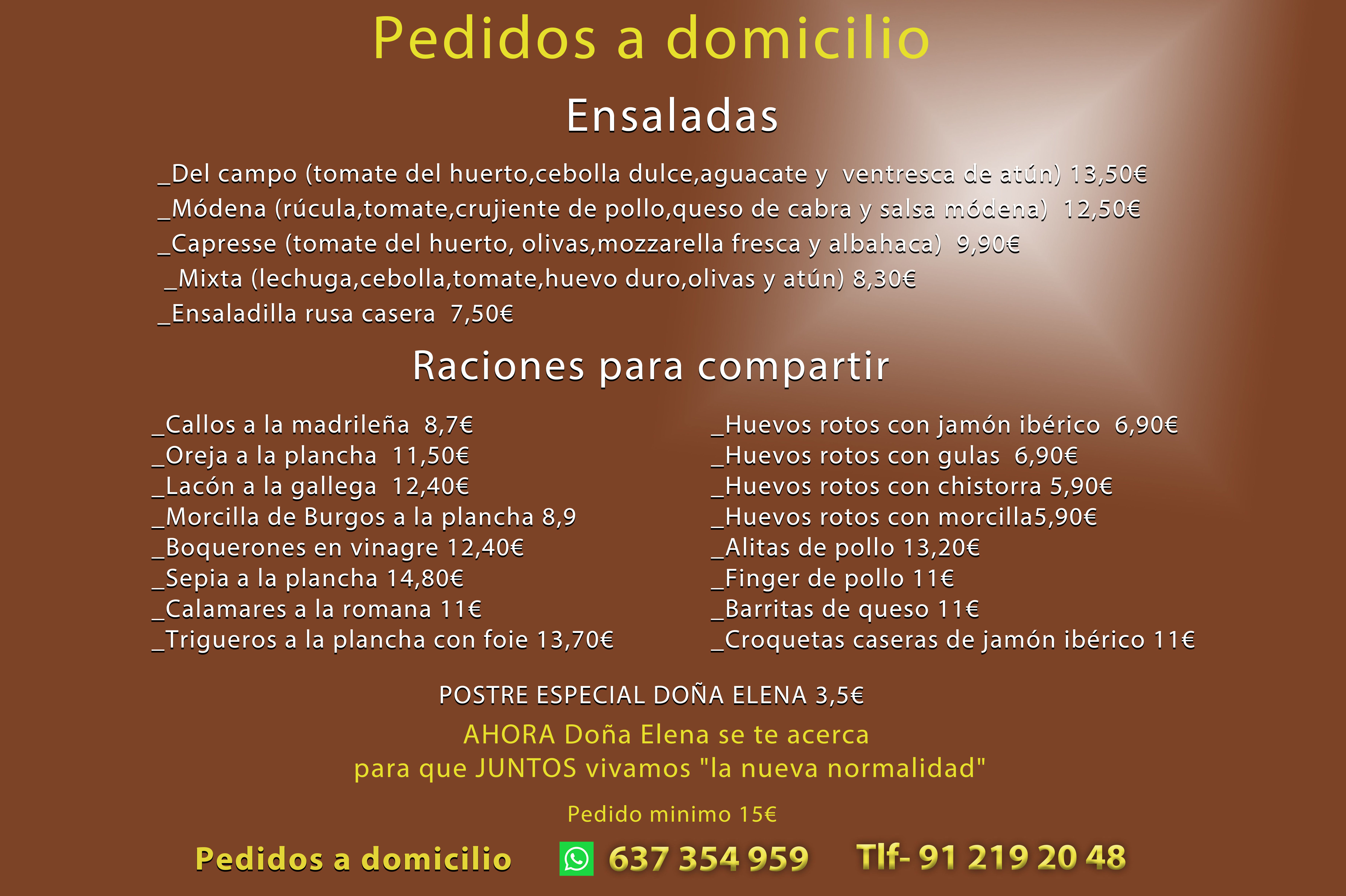 Pedidos a domicilio: Carta de Bar Restaurante Doña Elena Pedidos a domicilio: Carta de Bar Restaurante Doña Elena