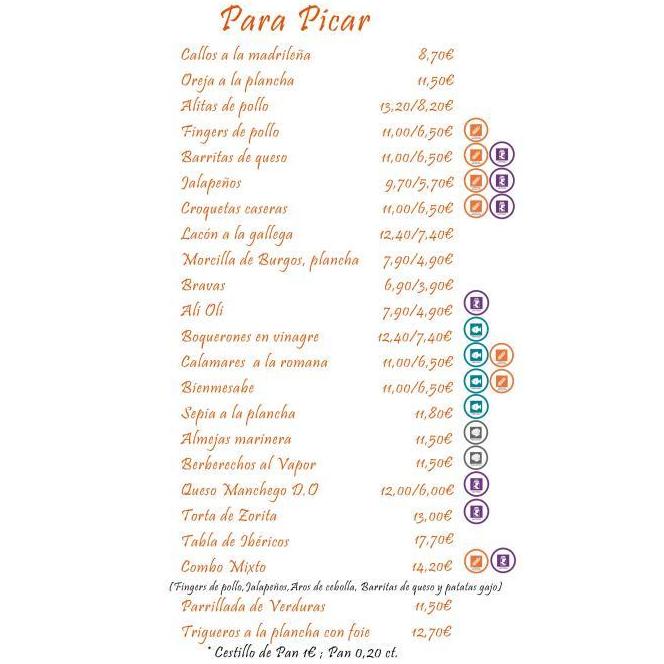 Para picar: Carta de Bar Restaurante Doña Elena Para picar: Carta de Bar Restaurante Doña Elena