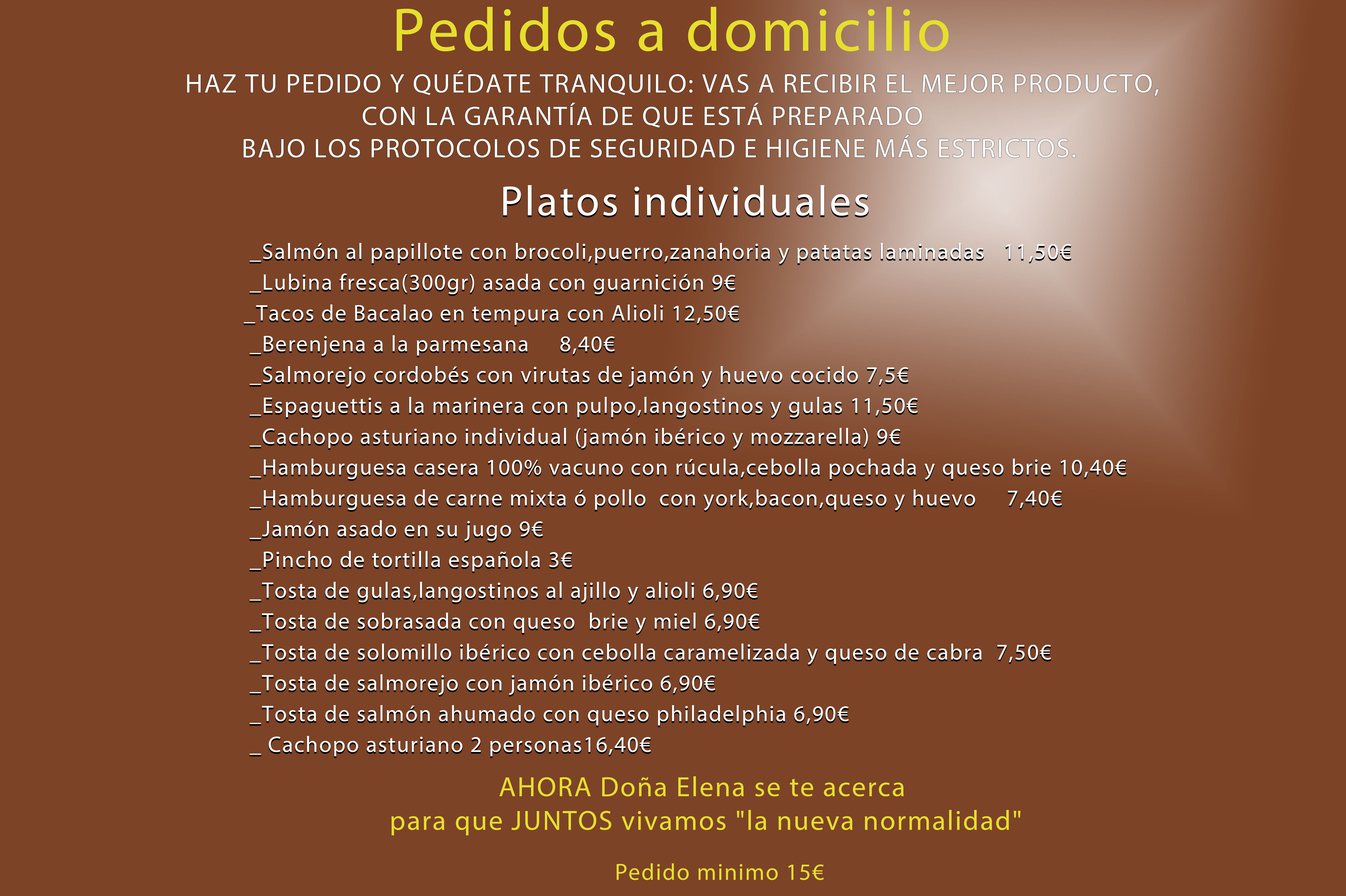 Pedidos a domicilio: Carta de Bar Restaurante Doña Elena Pedidos a domicilio: Carta de Bar Restaurante Doña Elena