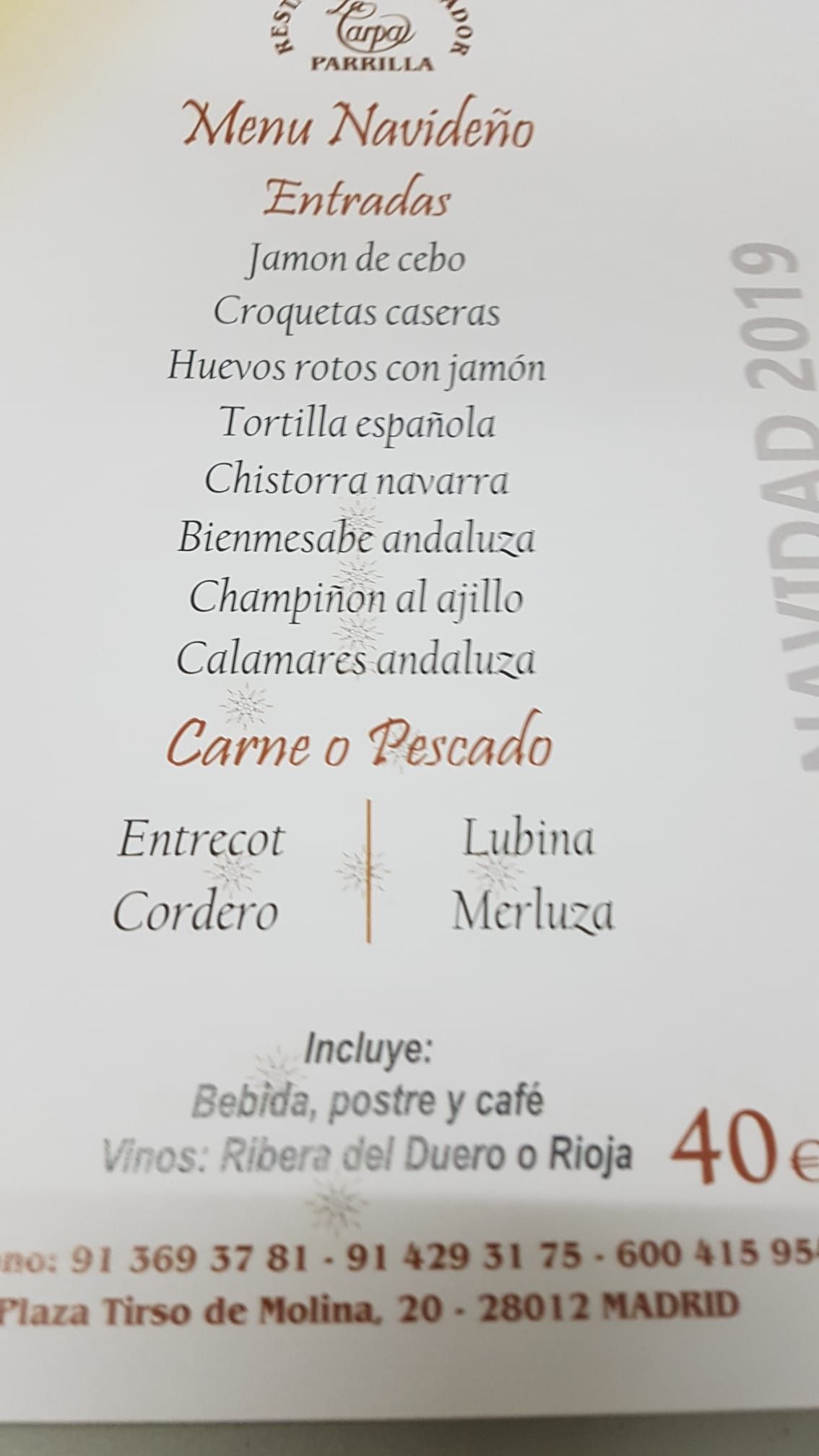 Menú de Navidad 2019 Menú de Navidad 2019