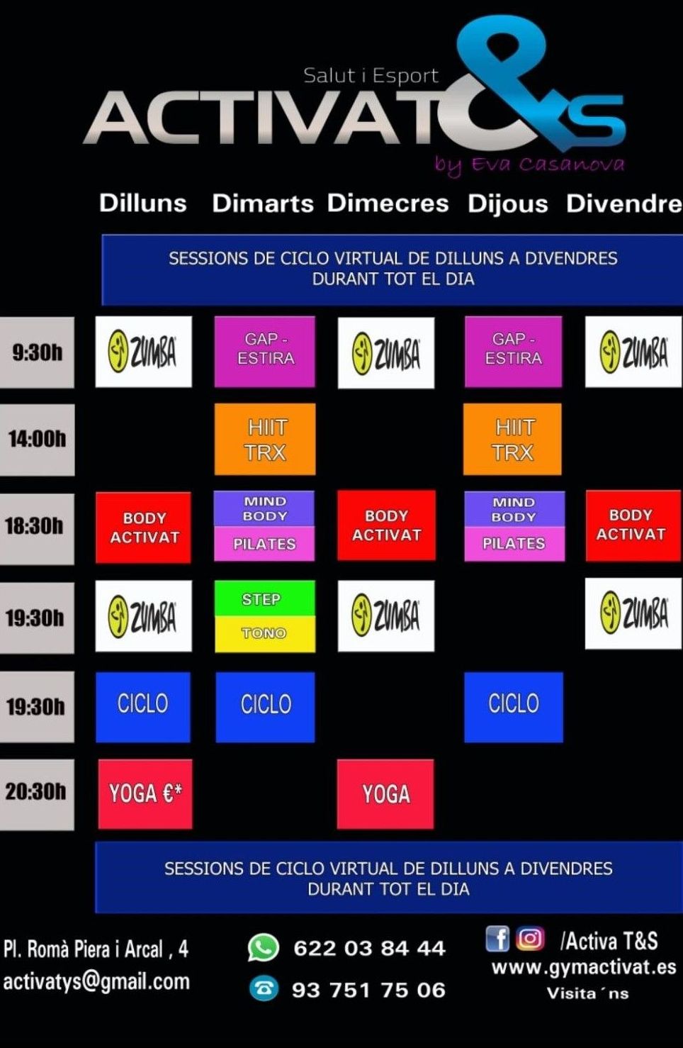 NUEVO HORARIO SEPTIEMBRE!!: Actividades y cuotas de Activa T & S NUEVO HORARIO SEPTIEMBRE!!: Actividades y cuotas de Activa T & S