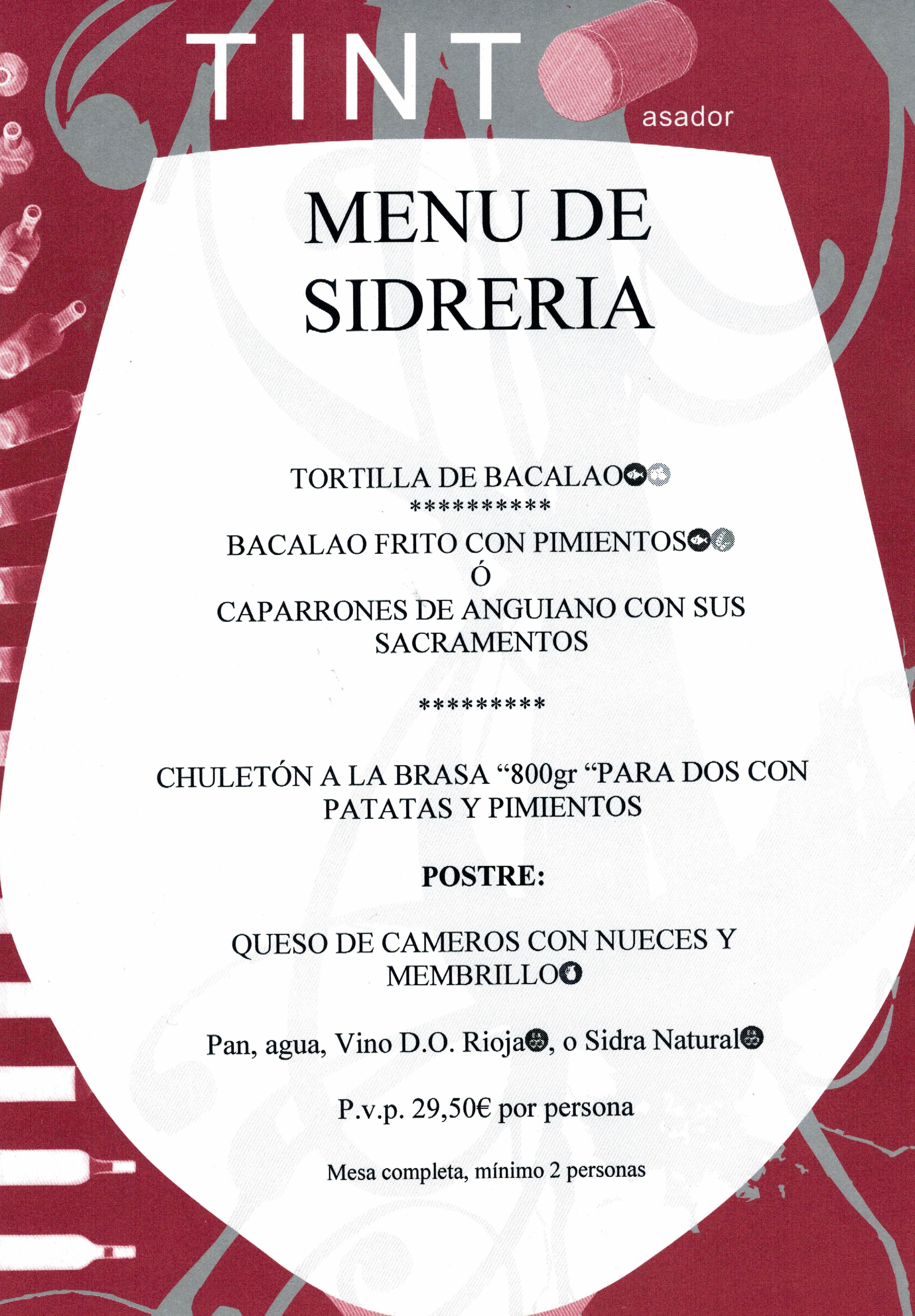 MENU DE SIDRERIA MENU DE SIDRERIA