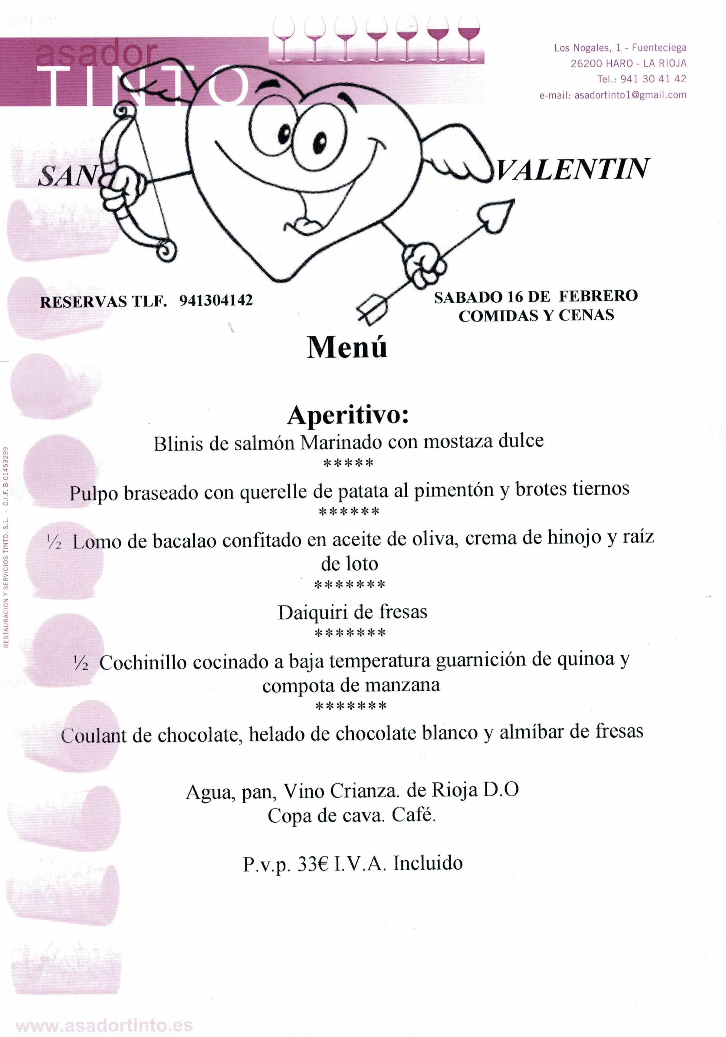 Menú San Valentín: Carta de Asador Tinto Menú San Valentín: Carta de Asador Tinto