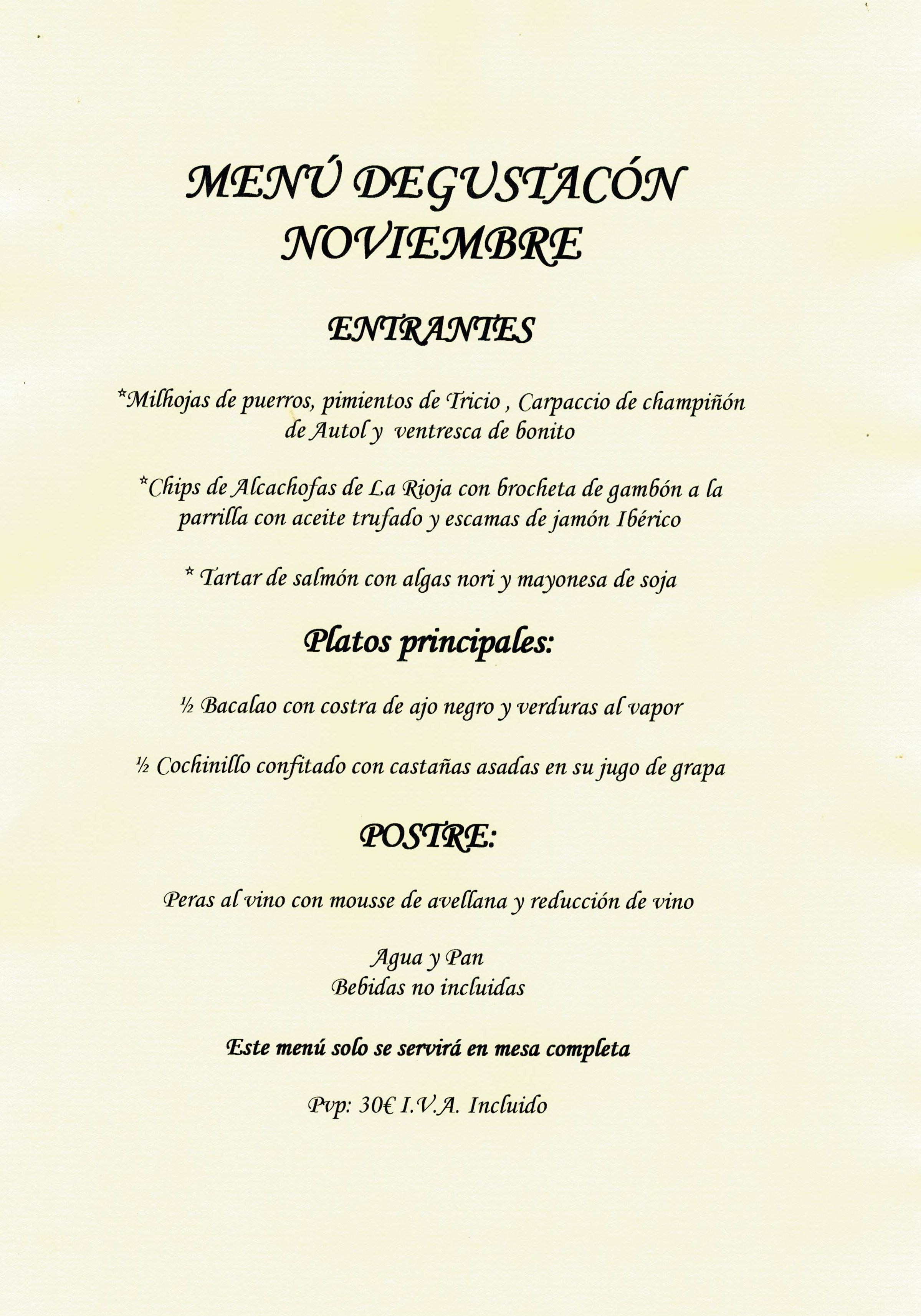 MENÚ DEGUSTACIÓN NOVIEMBRE 2019: Carta de Asador Tinto MENÚ DEGUSTACIÓN NOVIEMBRE 2019: Carta de Asador Tinto