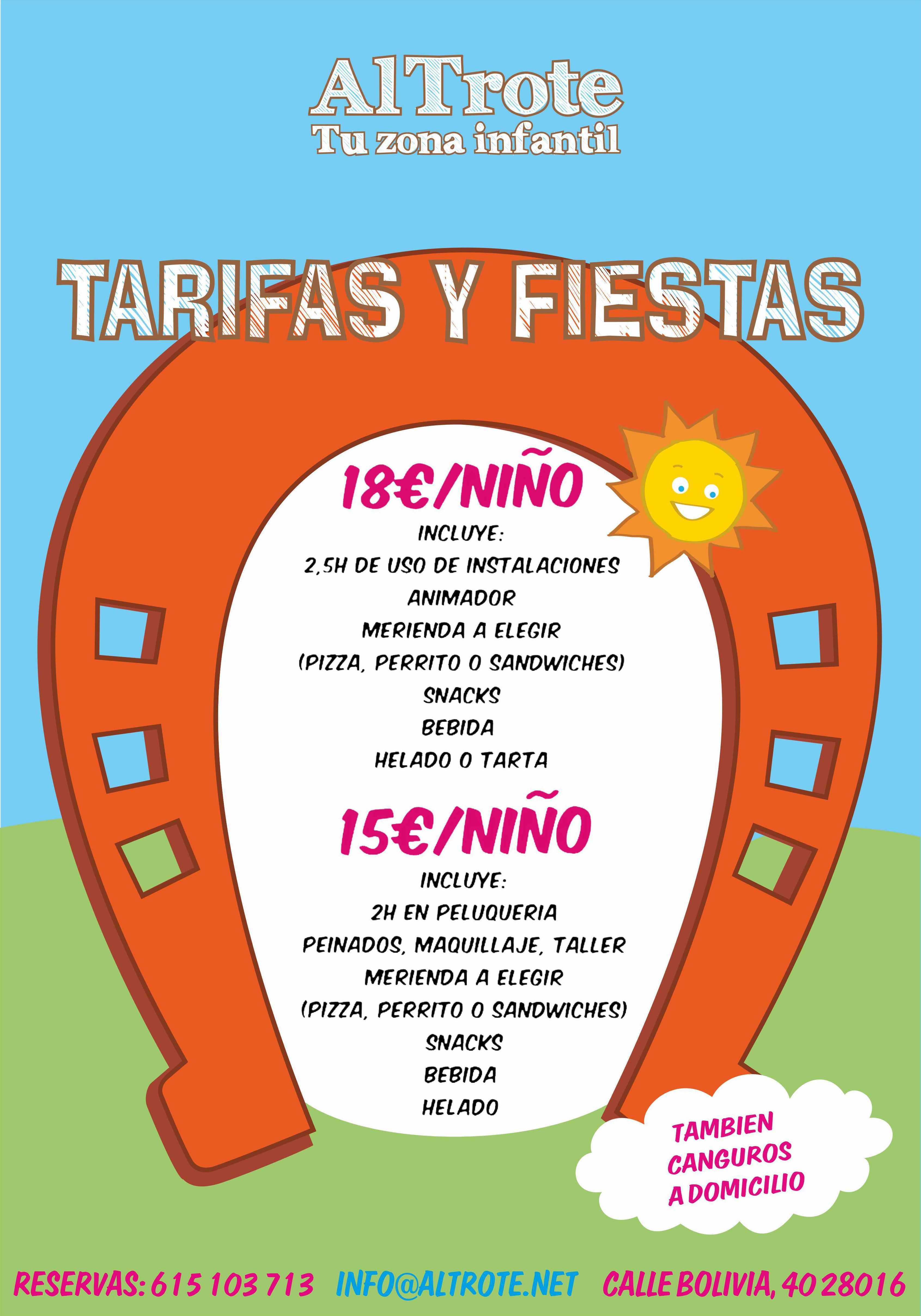 Precios Al trote zona infantil. Fiestas de cumpleaños Precios Al trote zona infantil. Fiestas de cumpleaños