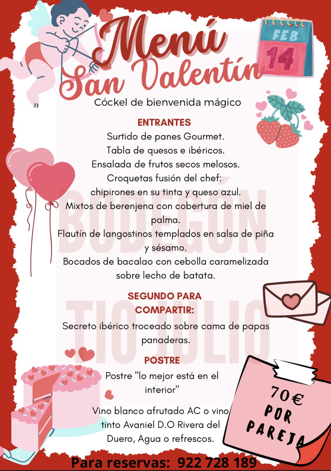 Menú San Valentín: Nuestros servicios de Bodegón Tío Julio