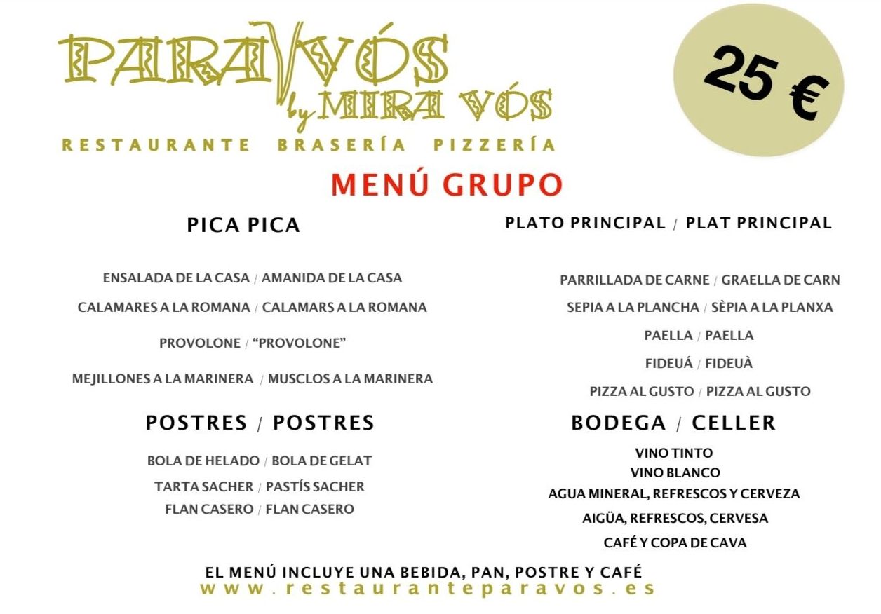 Menú grupo: Nuestros platos de Restaurante Para Vós Menú grupo: Nuestros platos de Restaurante Para Vós