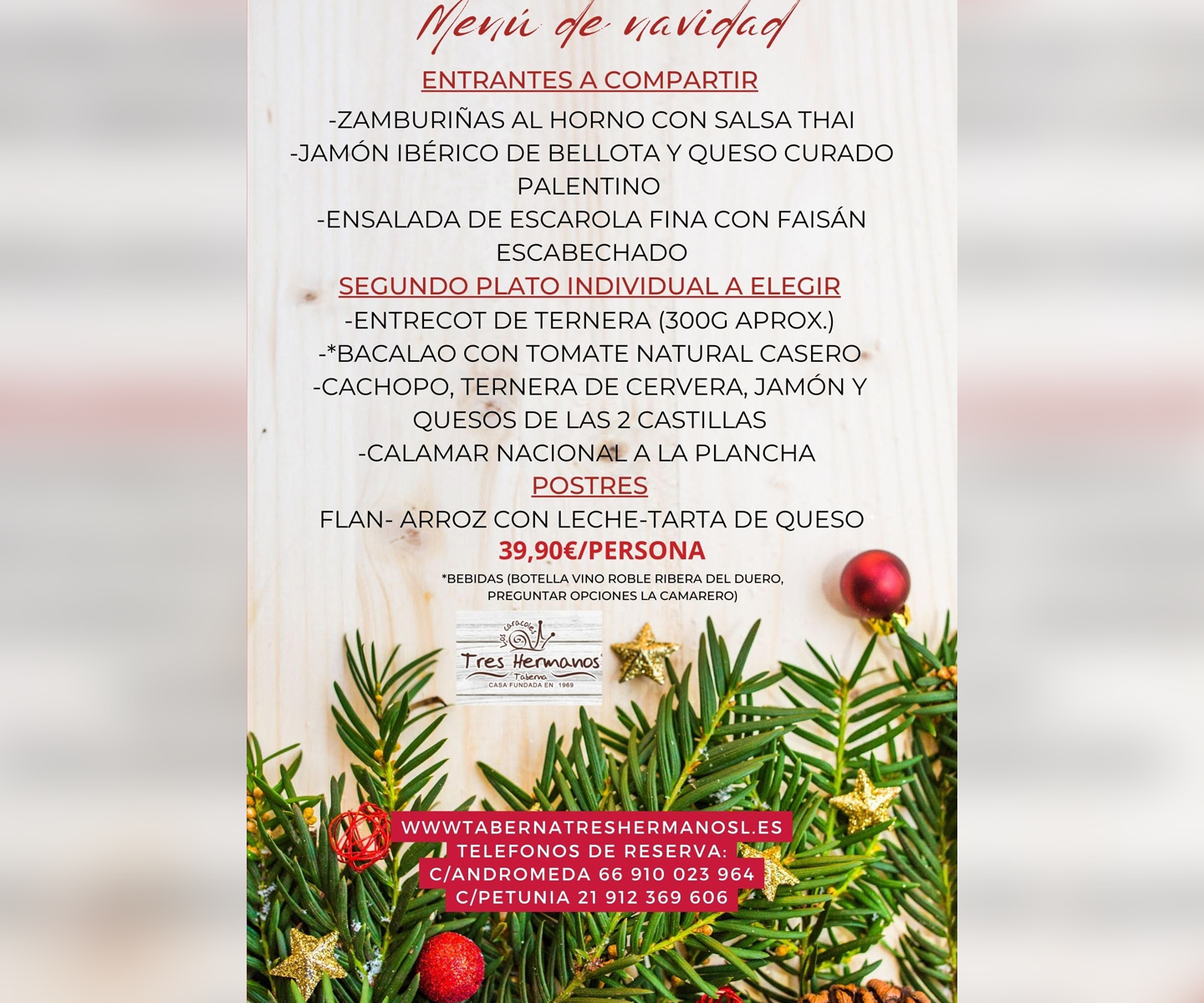 Menú de Navidad: Carta de Taberna Tres Hermanos Menú de Navidad: Carta de Taberna Tres Hermanos