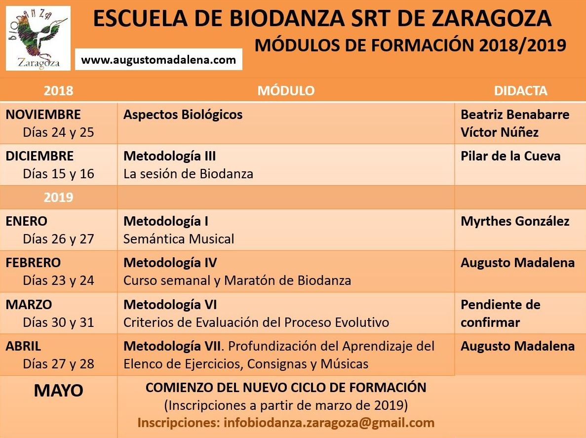 Próximos módulos de formación Escuela de Biodanza SRT Zaragoza 2018-2019 Próximos módulos de formación Escuela de Biodanza SRT Zaragoza 2018-2019