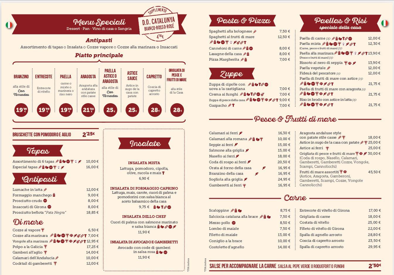 Carta menús especiales en Italiano: Carta y Menús de Cantarradas Carta menús especiales en Italiano: Carta y Menús de Cantarradas