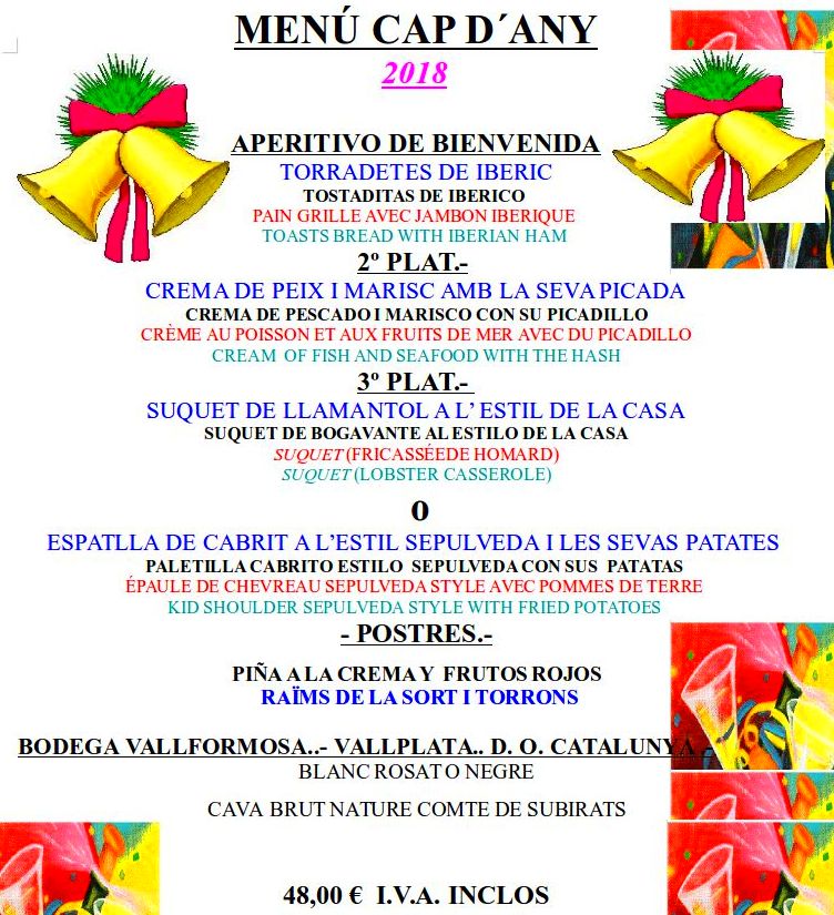 Cap D'Any 2018: Carta y Menus de Cantarradas Cap D'Any 2018: Carta y Menus de Cantarradas