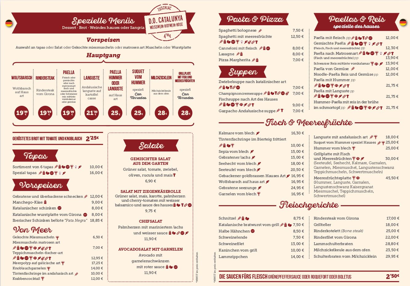 Carta menús especiales en Alemán: Carta y Menús de Cantarradas Carta menús especiales en Alemán: Carta y Menús de Cantarradas