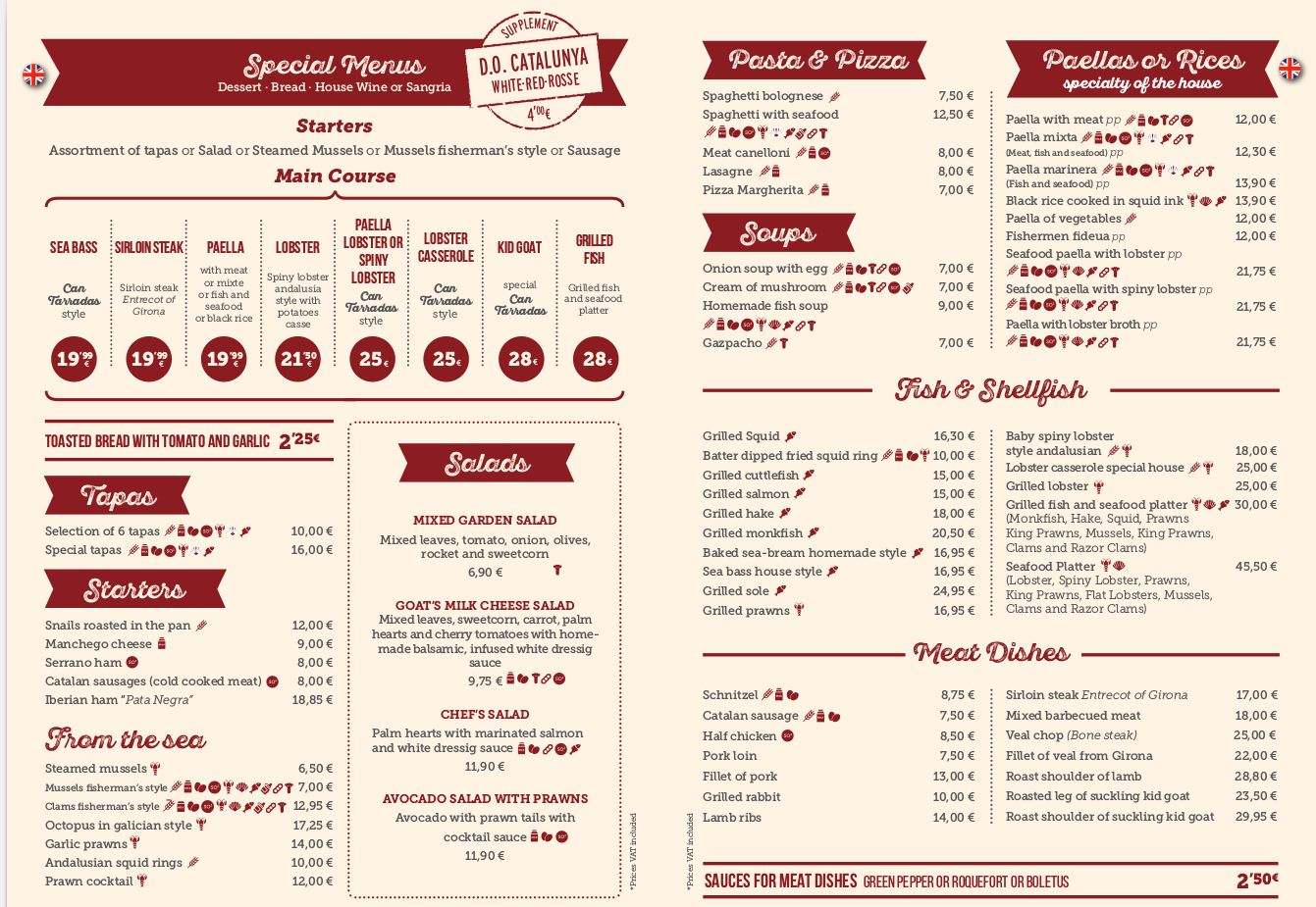Carta menús especiales en inglés: Carta y Menús de Cantarradas Carta menús especiales en inglés: Carta y Menús de Cantarradas