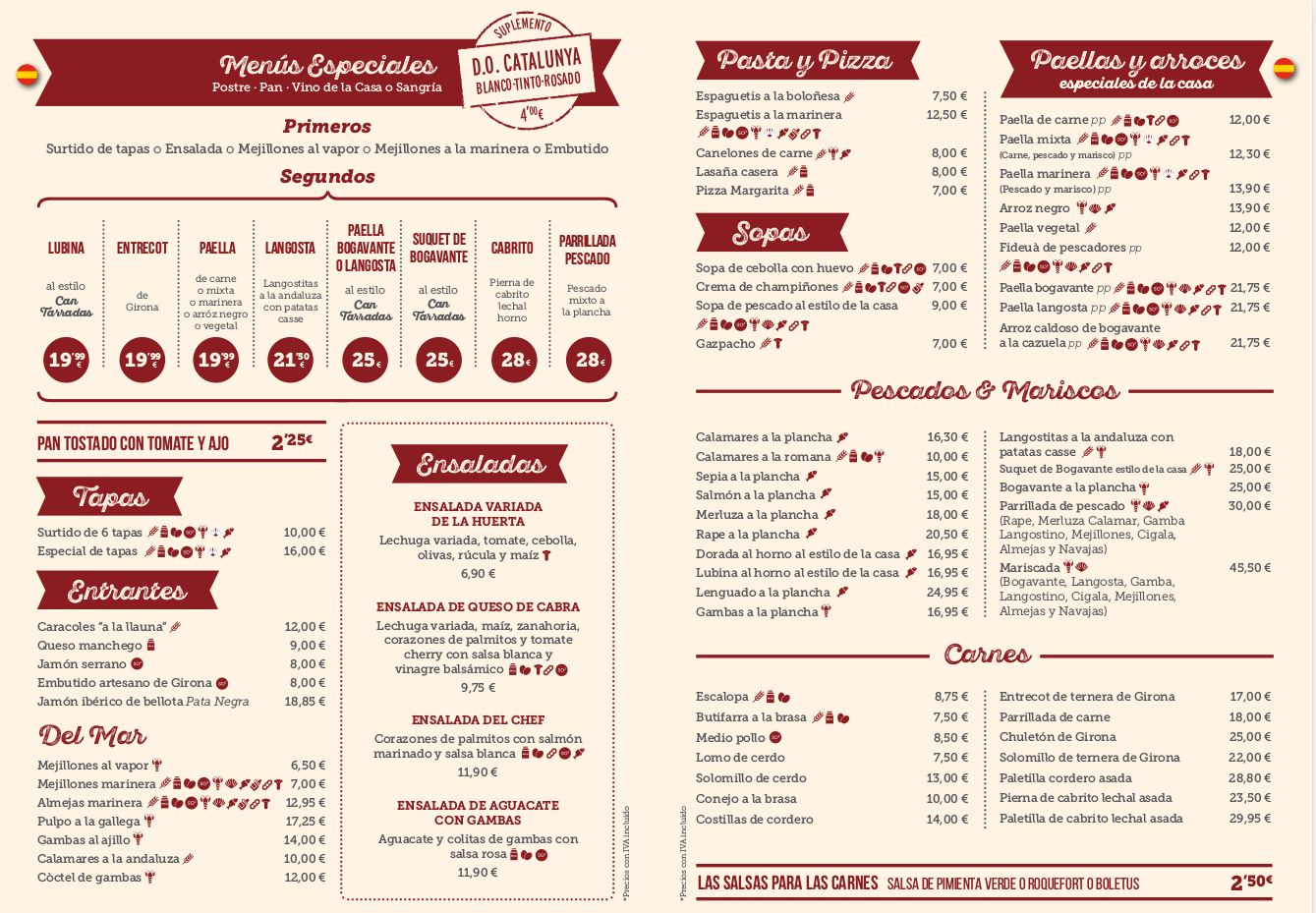Carta menús especiales en Español: Carta y Menús de Cantarradas Carta menús especiales en Español: Carta y Menús de Cantarradas