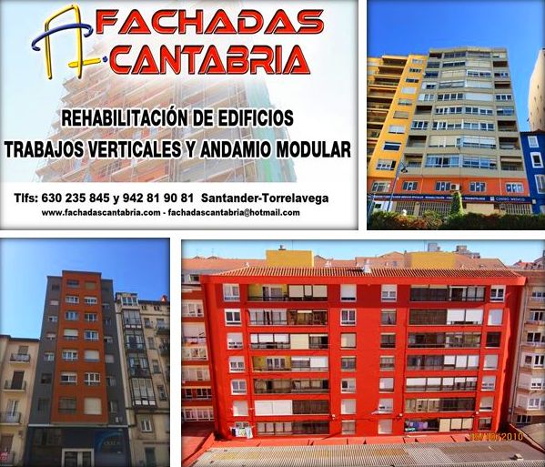 Rehabilitación de fachadas con trabajos verticales y andamio modular en Santander.