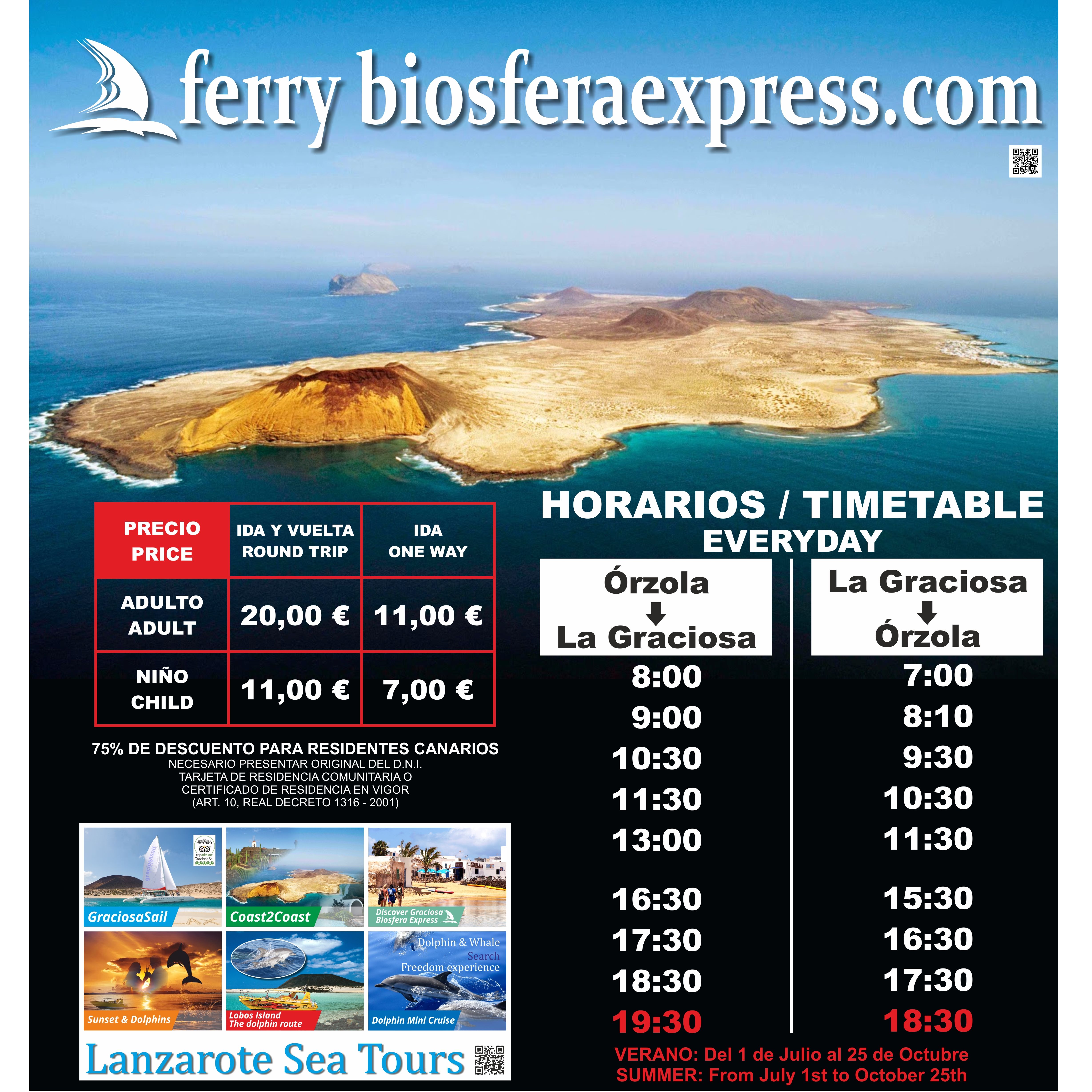 Schedule: Biosphere Express de Biosfera Express Puerto de Órzola Schedule: Biosphere Express de Biosfera Express Puerto de Órzola