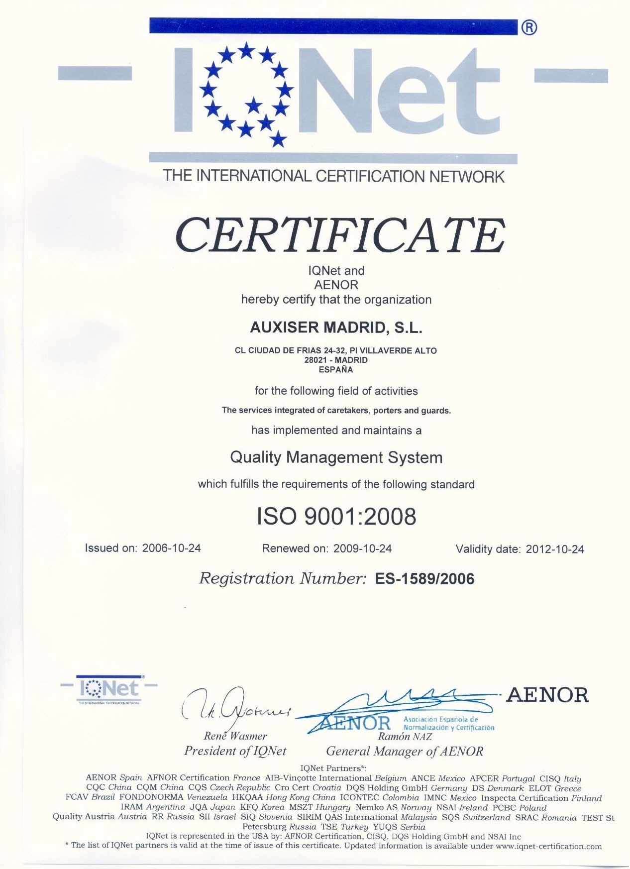 Auxiser, certificación ISO 9001