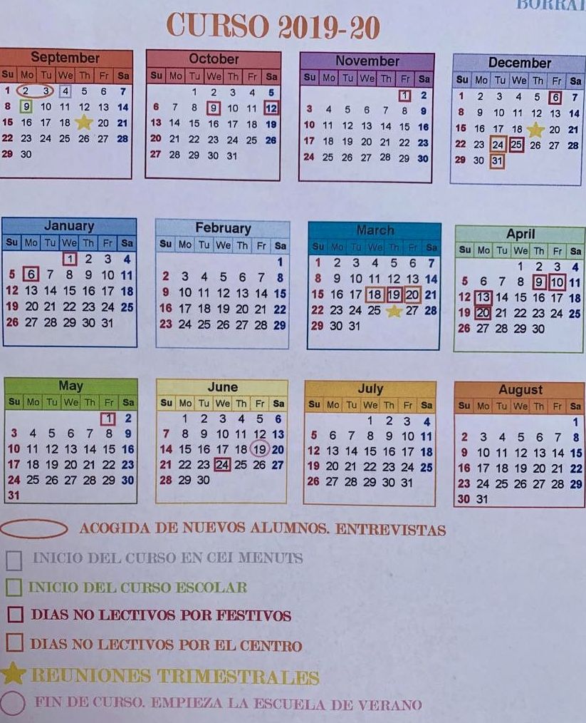 Calendario y Horario: Servicios de Escuela Infantil Menuts Calendario y Horario: Servicios de Escuela Infantil Menuts
