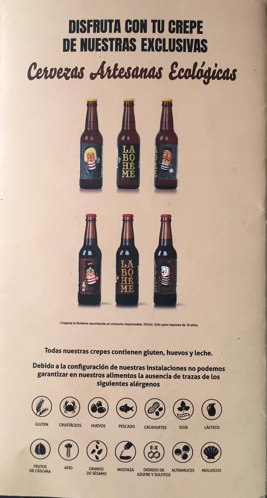 Cerveza artesanal: Carta de Crepería La Bohême Cerveza artesanal: Carta de Crepería La Bohême