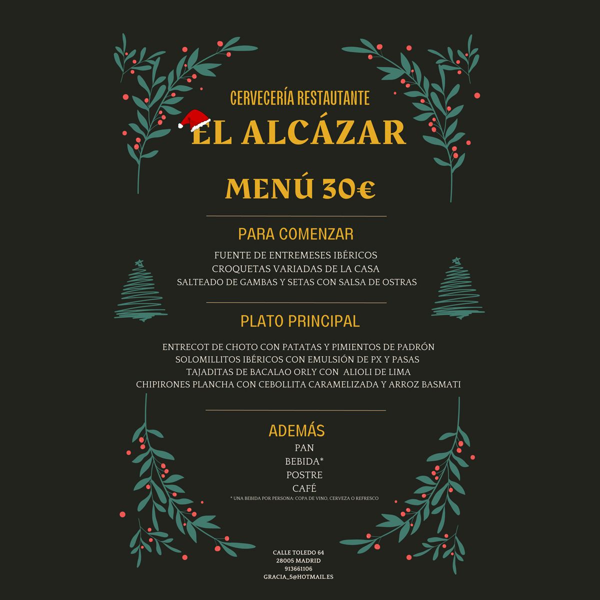 Menús de Navidad 2.022 en Restaurante El Alcázar