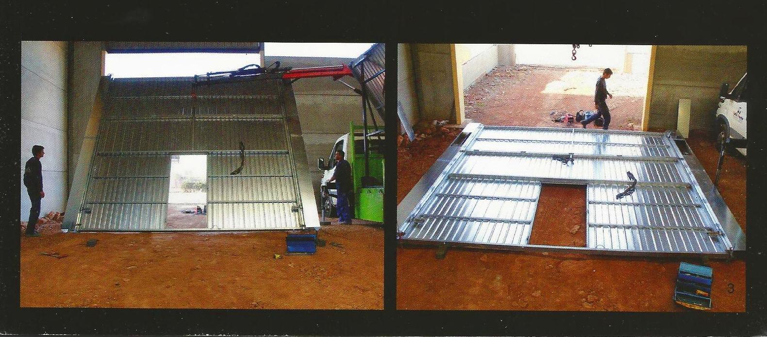Montaje de puerta basculante de contrapesos pre leva industrial 